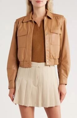 Jason Wu Faux Leather Flap Patch Pocket Jacket Camel Women’s Size Medium